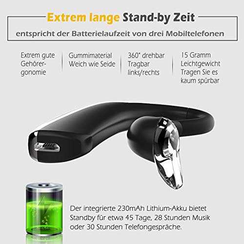 Glazata Bluetooth Handy Headset mit Mikrofon, in Ear Kopfhörer Kabellos, Extreme Lange 28 Stunden Musikzeit, Bluetooth Freisprechanlage Ohr für iPhone Samsung Huawei, Auto/LKW – Bild 3