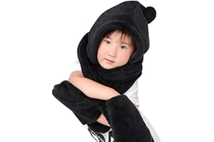 IBLUELOVER Kids Hat Scarf Gloves All in one Boys Girls Winter Warm hat Scarf Gloves Set Plush Faux Fur Head Trapper Hooded Cap hat Scarf Snood Gloves Mittens Earflap Hat Long Scarf 3 in 1 for Aged 3-13