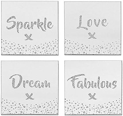 Sparkle, Love, Dream, Fabulous Mirror Glass Coasters x 4
