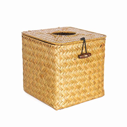 Preisvergleich Produktbild KAMIERFA Quadratische Rattan Taschentuchspender Kosmetiktuecherbox Khaki