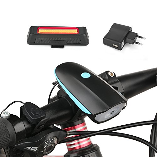 LED Fahrradlampe,Rixow Wiederaufladbare LED Frontlicht und Rücklicht Für Radfahren,mit Horn - 2