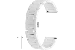 KAI TIAN Bracelet de montre en céramique à libération rapide avec fermeture par boucle déployante pour femme, homme - 20 mm, 22 mm - Noir, blanc