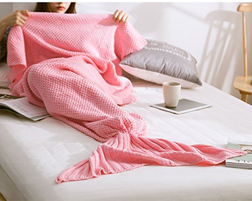 KiKi Monkey Multi-Größe handgemachte gestrickte Mermaid Schwanz-Decken-Sofa Schlafsäcke All Seasons für Erwachsene Kinder (M, PINK)