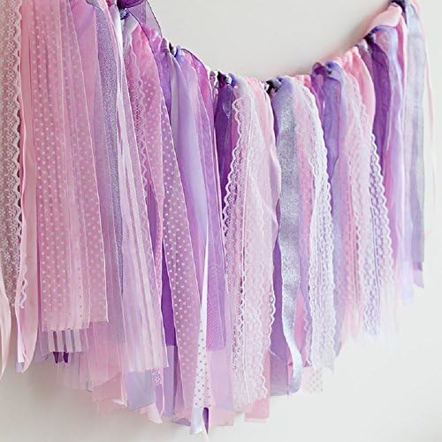 SFGHOUSE 100x35cm Handmade Already Assembled and Ready to Hang Ribbon Tassel Garland Bunting for Wedding Party Baby Shower Bridal Shower Birthday Party Nursery Decoration Photo Props (Princess Lace)