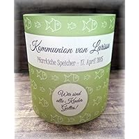 4er Set Tischlicht Tischlichter Kommunion Konfirmation Jugendweihe Taufe Fisch Fische Tischdeko personalisierbar grün