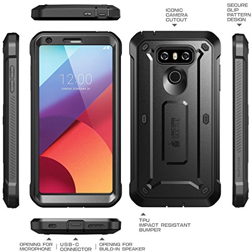 Carcasa para L  Funda completa resistente Supcase con protector de pantalla integrado  seriG G6  lanzamiento en 2017    UBProe Unicorn Beetle PRO  negro 
