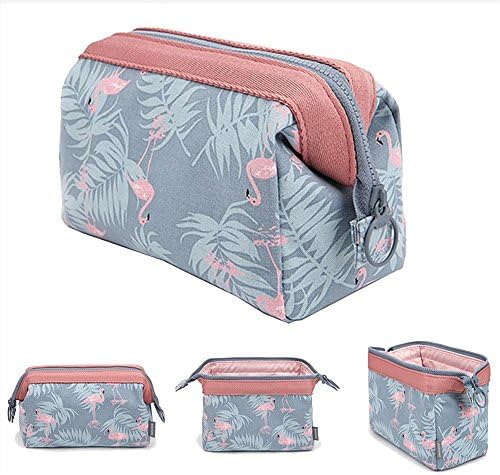 Makeup Bag Portable Cosmetic Bags Mulitifunction Travel Make Up Case Toiletry Organizer Waterproof Brush Holder Pouch with Zipper Handy Purse for Women and Girl,Flamingo