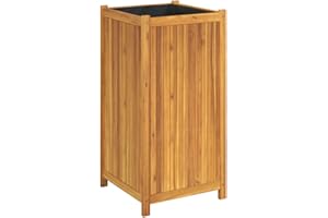 vidaXL Jardinière avec Doublure, Lit Surélevé, Bac à Fleurs, Pot de Plantes, Boîte à Fleurs Jardin Patio Terrasse, 50x50x100 cm Bois Massif d'Acacia