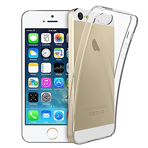 LIVHÃ’ | Case for iPhone 5 / 5S Ultra-thin Soft Gel TPU Case Cover with Transparent Clear for iPhone5/5S + Cleaning Cloth + Tempered Glass Screen Protector Film[Crystal Clear]