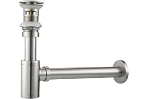 KMDZDZGS Syfon umywalka z zestawem odpływowym, uniwersalny syfon rurowy, rura odpływowa, zestaw odpływowy umywalka, z mosiężnym syfonem, zawór odpływowy Pop Up (zestaw chromowany bez przelewu)