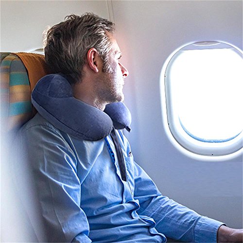 Morecoo nackenkissen aufblasbares, aufblasbar Reisekissen, Ein comfortable, leichtes auch tragbare Nackenkissen für bequemen Schlaf im Flugzeug, Auto oder Zug. (Dunkelblau) - 7