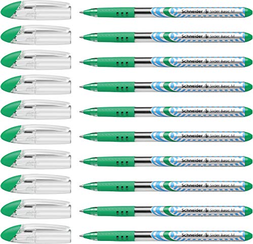 Schneider Novus Slider - Bolígrafo con zona de agarre suave (trazo mediano, 10 unidades), color verde