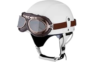 Woljay Vintage Leather Motorcycle Retro Half Helmet Men Women Adult for Scooter Bike Cruiser with Goggles and Drop Down Sun Lens