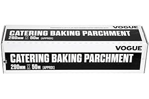 Vogue - Papier sulfurisé Vogue 290 mm x 50 m, blanc, rouleau de 50 m de papier cuisson, revêtement antiadhésif en silicone, sûr jusqu'à 230 °C, compatible avec armoire réfrigérée négative, CF349