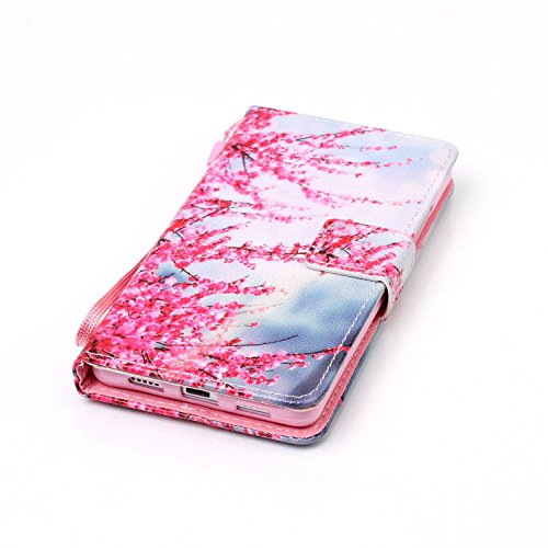 Feeltech HUAWEI P8 Lite Hülle,HUAWEI P8 Lite Magnet Leder Wallet Cover,Elegant Soft PU Kartenfach Extra Dünn Tasche Bunte Relife-Muster [Stand Funktion] Karte Halterung Klapp hülle Flip Book Design Case Flexible TPU Ultra Slim Inner Bumper Tasche mit Landyard [Free Stylus] für HUAWEI P8 Lite – Zwetschge Blüte - 6