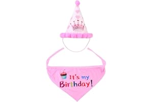 LUOXIAQIFEI Compleanno Cane Bandana Sciarpe Set di Decorazione di Compleanno Cane Cappello di Compleanno Cane Set Decorazione di Compleanno Cucciolo (Rosa)