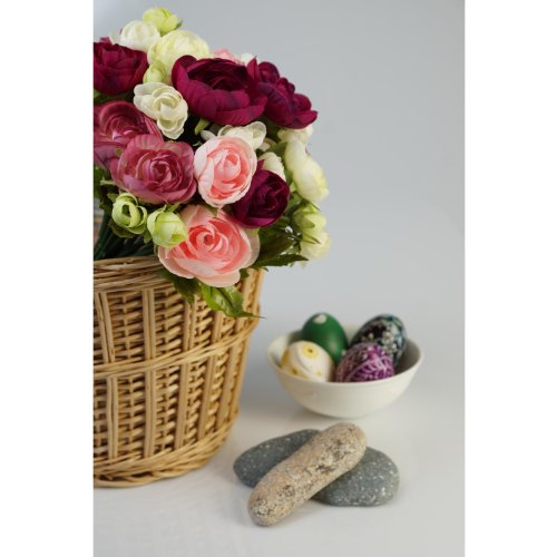 Künstlicher Ranunkelstrauch mit 18 Blüten, pink-rosa-weiß, 30cm, Ø 25cm – Deko Strauß Busch Strauch - 5