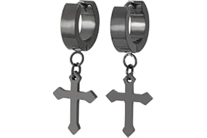 COOLSTEELANDBEYOND 2 Croce Orecchini a Cerchio, Orecchini da Uomo Donna, Acciaio Inossidabile