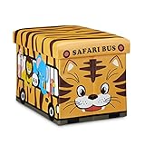 Relaxdays Faltbare Spielzeugkiste Tiger HBT 32 x 48 x 32 cm stabiler Kinder Sitzhocker als Spielzeugbox aus Kunstleder mit Stauraum ca. 37 l und Deckel zum Abnehmen für Kinderzimmer, Safari Bus - 2