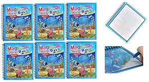 Birthday Popper Water Magic Books-Aqua Theme (Set of 6) Unlimited Fun with Drawing for Kids | Chunky-Size Water Pen |Reusable Water-Reveal Activity Pad, as Birthday Return Gift