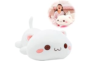 Fiotha Gattino Morbido Cuscino Anime, 50 cm Gatto Peluche Gigante Kawaii, Tenero Peluche Gatto Peluche, Regalo Creativo per Bambini Regali di Natale, Halloween, Compleanno per Bambini (Bianco)