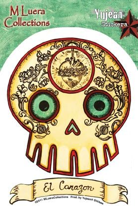 Maryann Luera - El Corazon Loteria Day of the Dead Sticker - 3.75 x 5" - Weather Resistant, Long Lasting for Any Surface