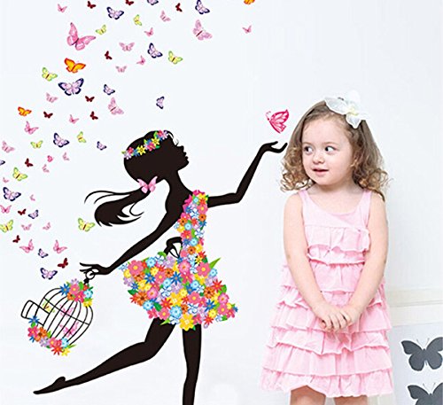 hqclothingbox Living Room Bedroom Decoration Butterfly Wall Stickers Magic Fairy Bright Flower Heart-Shaped Garland Pink Dress Maid Wall Sticker For Girls‘ Room Decoration by Hqclothingbox - 6