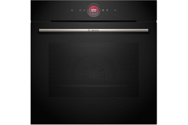 HBG7341B1, serie 8 smart inbyggd ugn, 60 x 60 cm, tillverkad i Tyskland, svart, smutsavvisande och självrengörande, Air Fry, Bosch Assist automatik, 3D varmluft, färgpekskärm och manövrerring