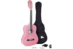 RAYGAR Rio Guitare classique 3/4 Pink pour enfants débutants – Convient pour les enfants de 9 à 12 ans – Comprend un sac, une sangle, des médiators