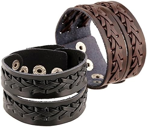 Circle Leather Bracelet Wristband Unisex Vintage Style Genuine Leather Bracelet Hand Woven Bracelet Wide Leather Bangle
