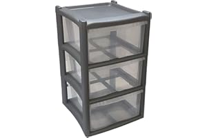 AAD 3 Tier Grey Drawers Cabinet | Plastic Drawers Storage Unit | A4 Office Storage Tower | H62 x L38x B37cm