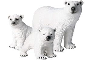 JOKFEICE FLORMOON Animal Figures - 3pcs Realistic Polar Bear Action Model - Plastic Animal Learning Educational Bath Toys - Birthday Cupcake Topper Party Favors Gift For Kids Toddlers
