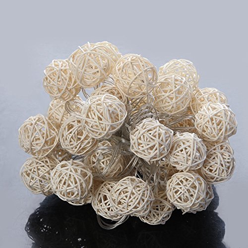 Dailyart® 13,8ft / 4.2m lange Rattan-Kugel-Schnur-Licht Sternenlicht für Gärten, Häuser, Hochzeit, Weihnachtsfeier, Batteriebetriebene (Warmweiß) - 4
