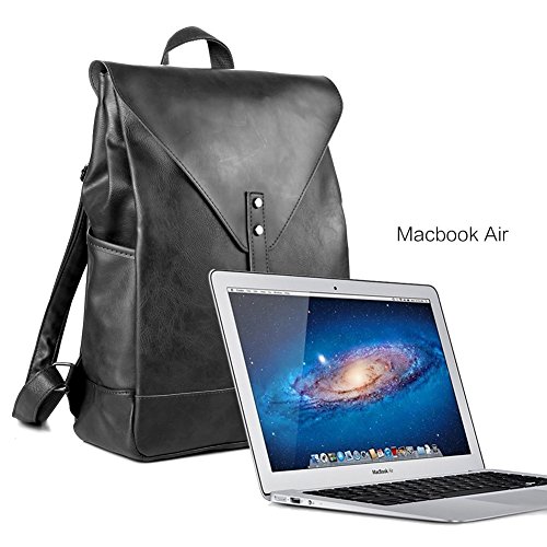Koolertron Retro Kunstleder Vintage Fashion Unisex School Student Laptop(14″) Rucksack Wanderrucksack Hiking Backpack Damen Herren Schultertasche Rucksack Für Camping Reise Geeignet für Acer Aspire, MacBook, iPhone, iPad und Samsung Tablet drei Farbe (Schwarz) - 8
