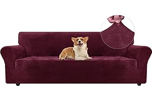 Ystyle Aksamitny Pokrowiec Na Sofę 4-Osobową, Wytrzymały Narzuty Na Sofę Z Antypoślizgową Pianką, Rozciągliwy Ochraniacz Na Kanapę, Odporny Na Zadrapania Pokrowiec Na Kanapę, Burgundia