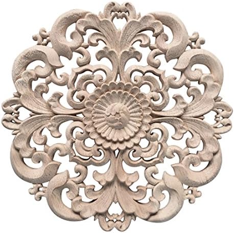 Zhaoke Round Wooden Onlay Applique Carving Decal DIY Furniture Wall Corner Decor #2