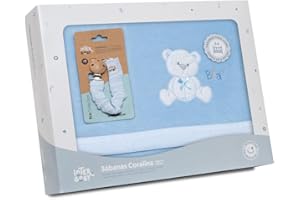 mibebestore Sabanas de Invierno CORALINA Extrasuave Cuna 60X120 - (Bajera+encimera+Funda Almohada) - Color: Azul - Oferta