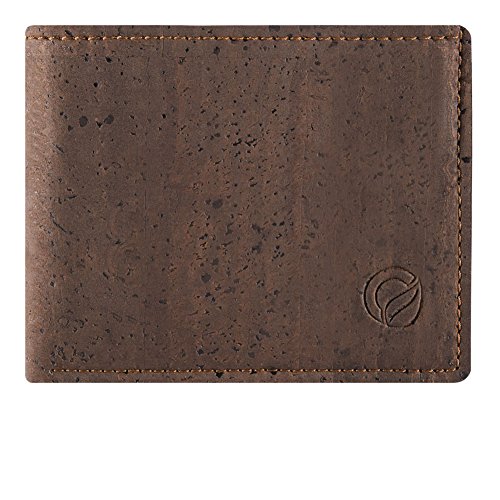 CORKOR Geldbörse Münzbörsen Brieftasche Herren Bifold für Kreditkarten Natur Veganer Korkleder Braun