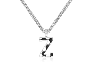 Lantine Collana con lettere da calcio, per ragazzi, A-Z, in acciaio inox, 55 mm, per ragazzi e ragazze