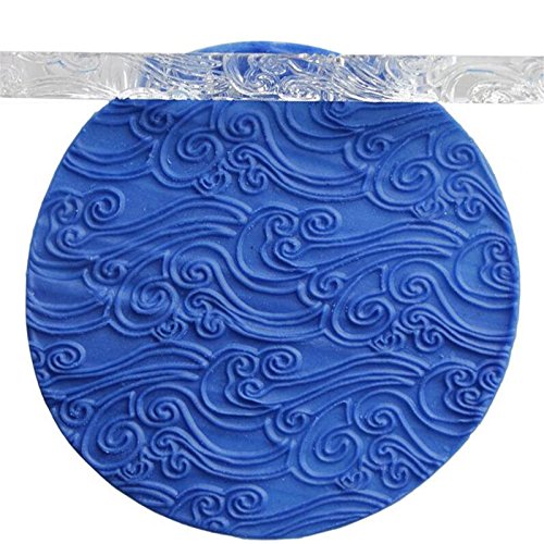 Sea Wave Acryl Rollstab Prägerolle, für Zucker Craft Fondant Kuchen Dekoration Tools, Antihaft-Prägung Rolling Pin, der Teig Küche Backen Supplies, transparent, 16 x 1 cm - 4