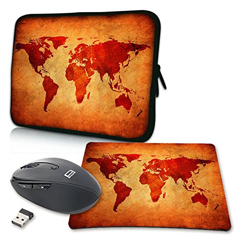 PEDEA Design Schutzh  lle Notebook Tasche bis 15 6 Zoll  39 6cm  mit Mauspad und schnurloser Maus  Brown Global Map