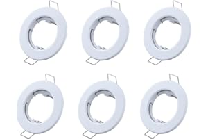 Hsthe Sea Set of 6 Recessed Light Frames, Ceiling Mounting Frame, Recessed Spotlight Set, Mounting Frames in Aluminium (LED/Halogen/GU10/MR16/PAR16/50 mm) White