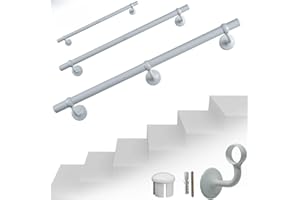 Parpyon® Corrimano a muro Scala Tubo passamano Prodotto 100% Italiano Fissaggio a parete con supporto Kit montaggio FACILE fai da te scale e balaustra (Bianco, 60cm)