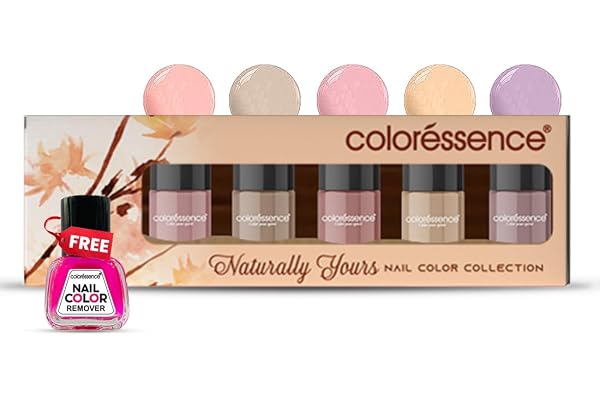 Coloressence Naturally Yours Nail Paint Kit with Bridal & Festive Shades Free Nail Paint Remover Chip Resistant and Quick Dry Nail Paints Set of 5 Nail Paints & 1 Nail Paint Remover