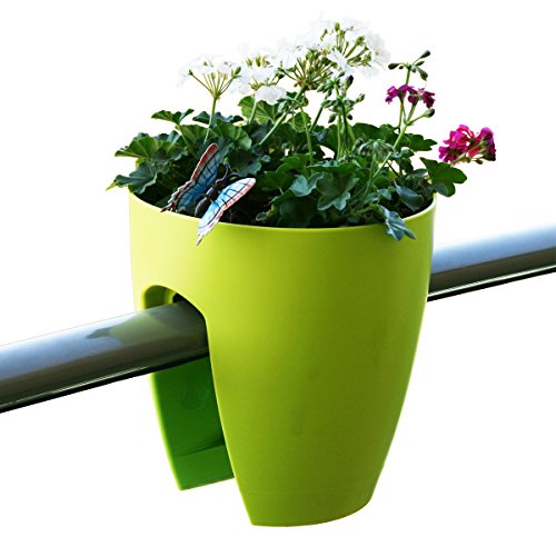 Greenbo Macetero Planter Verde para barandillas de hasta 10 cm (29x30 cm), 29x29x30 cm