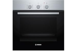 Bosch HBF011BR0 Serie 2, Forno da incasso, Aria Calda 3D: Cottura uniforme fino a 3 livelli, 3 manopole, Acciaio, Configurazione: A, 60 x 60 cm