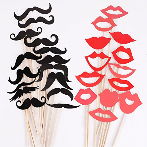 50 Stück teilig Fotorequisiten Hochzeit wedding Photo Booth Requisiten Dekorationen Photo Booth Requisiten Valentinstag Verkleidung Karneval Fasching Brillen Brille Lippen Lippe Maske Masken Bart Bärte Hut Hüte Fliege Fliegen - 3