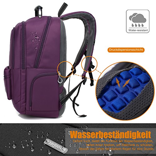 CoolBELL 18,4 Zoll Rucksack Laptop Tasche Reise Rucksack / wasserdicht Wandern Knapsack / Schützende Tagesrucksack passen 15 – 17,3 Zoll Laptop für Dell / HP / Lenovo / Macbook / Acer / Herren / Damen(Violett) - 2