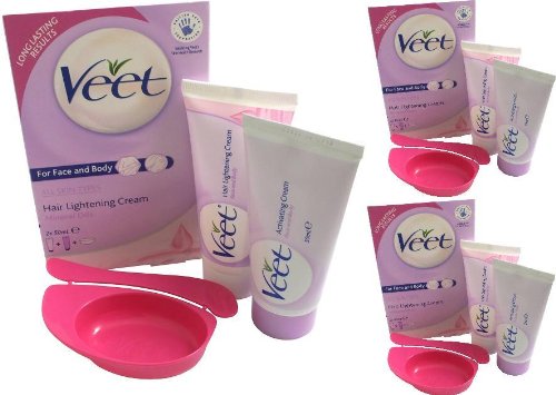 3x Veet Hair Lightening Cream 2 x 50ml (For Face & Body - All Skin Types)