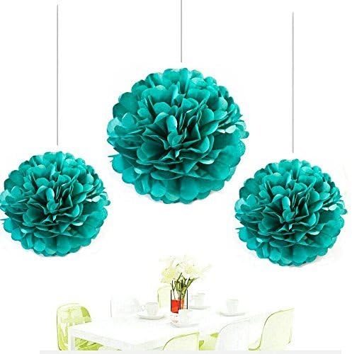 CUTADORNS 8pcs Teal Color Tissue Paper Pom Poms Flower Balls Paper Craft Paper Flower Hanging Pom Wedding Party Outdoor Decoration Wedding Nursery Decorations Bridal Shower Party Room Decor (Type-6)